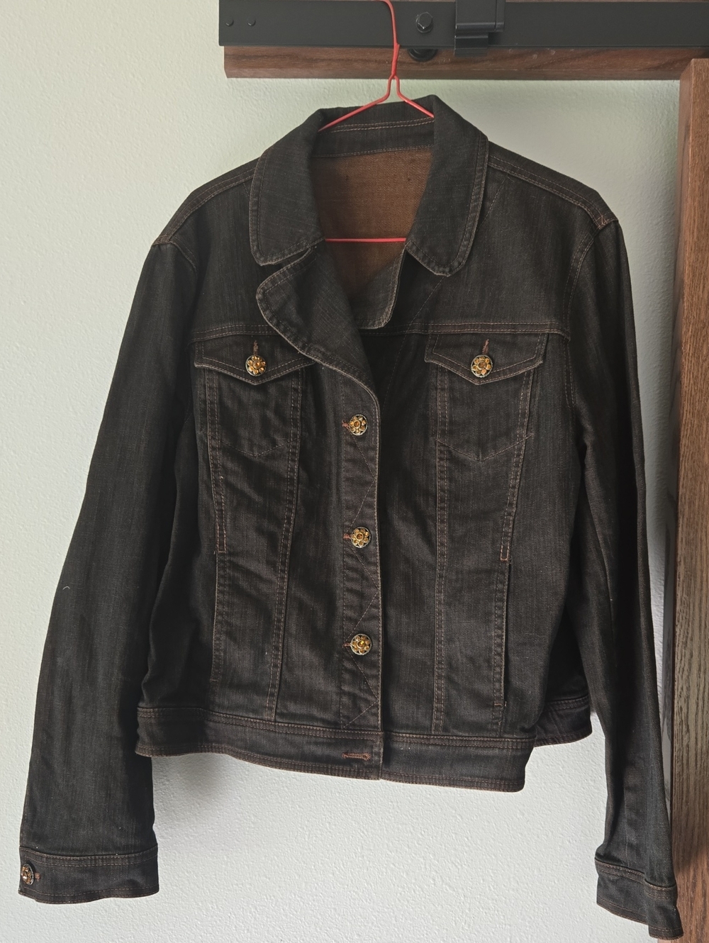 Women's Black Denim Jacket with Gold Buttons